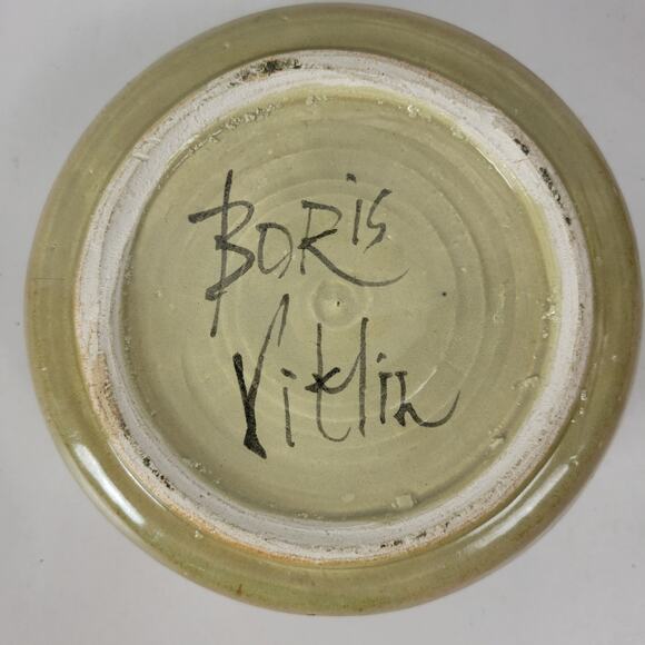 Vintage Boris Vitlin Studio Trinket Box Lid Round Ceramic Handpainted Signed - Picture 4 of 14